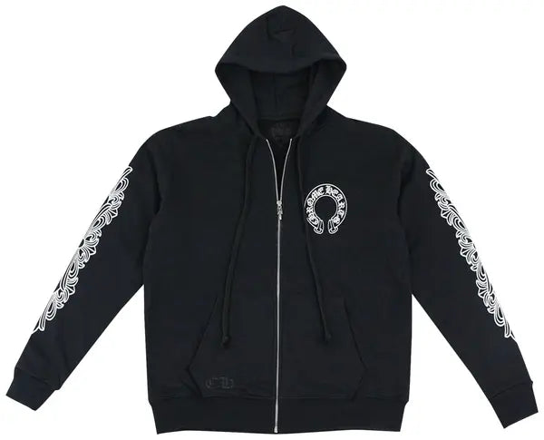 Horseshoe Floral Cross-Sleeve Zip Up Hoodie 'Black/White Horseshoe Floral Cross-Sleeve Zip Up Hoodie 'Black/White